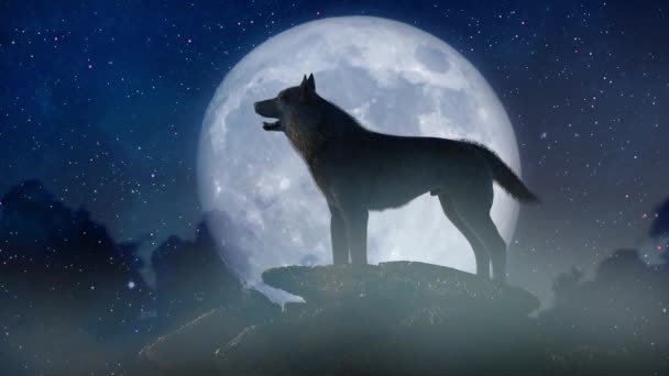 Silhouette Wolf Howling Full Moon Render — Wideo stockowe
