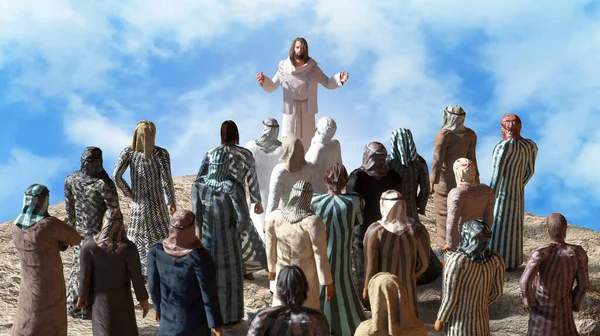耶稣和十二使徒在加利利亚多姆的布道中3D山渲染 — 图库照片