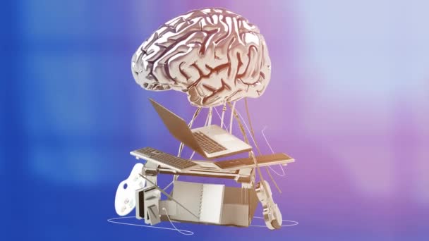 Koncept Umělé Inteligence Podobě Mozku Robota Který Pracuje Tvorbě Obsahu — Stock video
