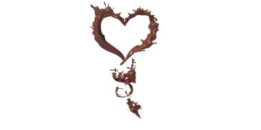 heart shaped coffee or chocolate  splashes drops and blots 3d render