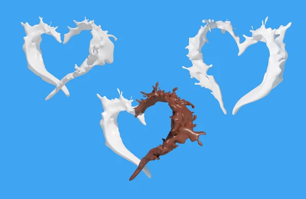 Heart Shaped Coffee Chocolate Milk Splashes Drops Blots Shape Heart — Stockfoto