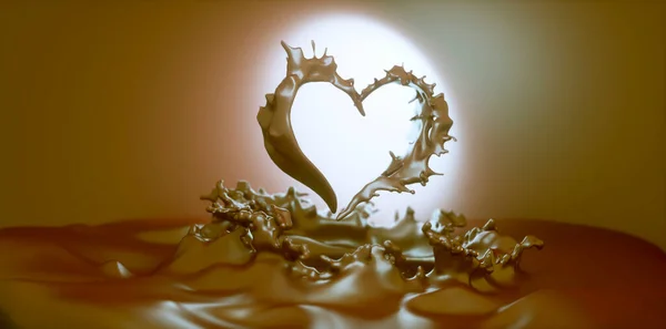 heart shaped coffee or chocolate  splashes drops and blots 3d render