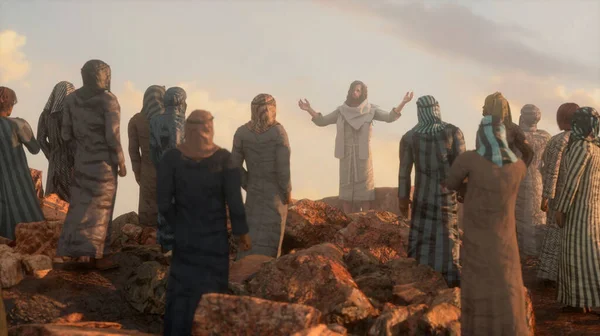 Jezus Christus Preekt Bergrede Twaalf Apostelen — Stockfoto