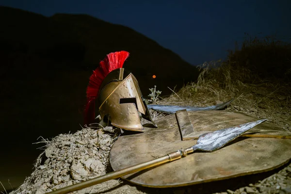 Armor Weapons Helmet Spartan Warrior Soldier Background Ancient Greece — Stock Photo, Image
