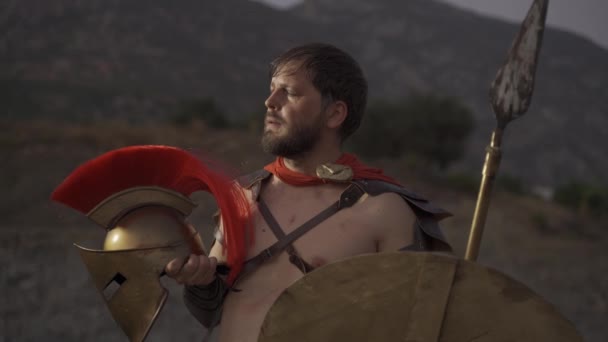 Soldato Guerriero Spartano Sullo Sfondo Dell Antica Grecia Spartano — Video Stock