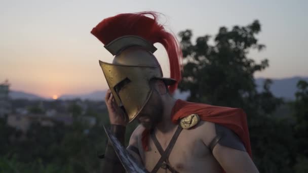 Antik Yunan Arka Planında Spartalı Savaşçı Asker Sparta Kralı — Stok video