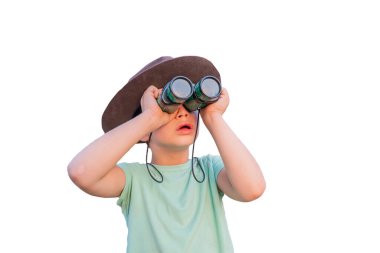 komik çocuk dürbünlü küçük turist çocuk
