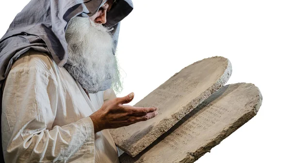 Old Testament Biblical Prophet Moses Holds Tablets Ten Commandments — Stock Photo, Image