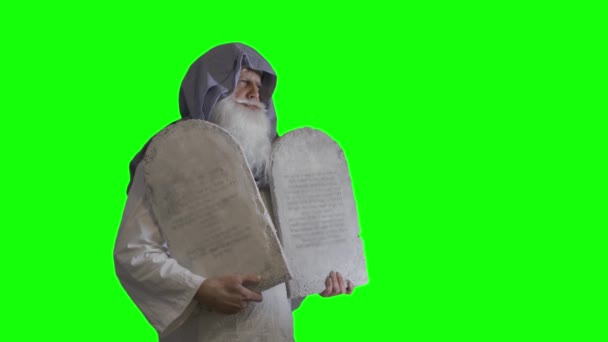 Profeta Bíblico Antigo Testamento Moisés Segura Tábuas Com Dez Mandamentos — Vídeo de Stock