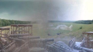18. yüzyılın Napolyon ordusunun savaş alanının arka planında toplar 3D