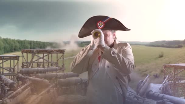 Bonaparte Napóleon Század Katonai Vezetője Csatatéren — Stock videók