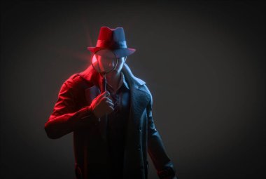 Kara film tarzında özel retro dedektif. Soruşturma ve arama 3 boyutlu canlandırma.