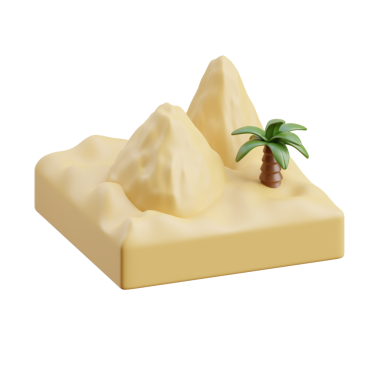 Dağları ve palmiyesi olan 3D çöl manzarası