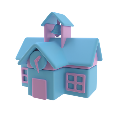 3D Okul Binası İzole Simge İllüstrasyonu