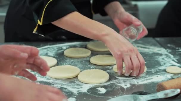Close Footage Chef Preparing Dough Donuts — Video Stock