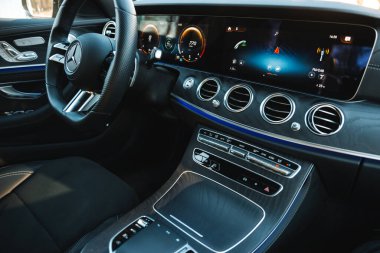 Moldova, Chisinau, 21 martie 2022 Close up photo of beautiful Interior of Mercedes S Class.