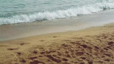 Footage of beautiful blue sea waves near beach in Barcelona.