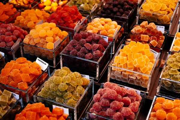 Group Tasty Colourful Fruit Marmalade Selling Spanish Open Market — Foto de Stock