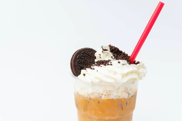 Gros Plan Sur Les Biscuits Milkshake Avec Crème Fouettée Quelques — Photo