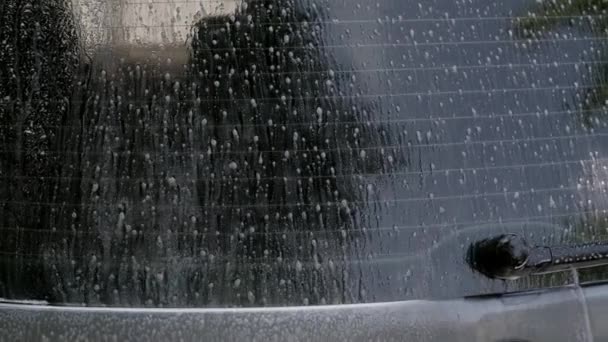 Close Vídeo Lavagem Carro Com Shampoo — Vídeo de Stock