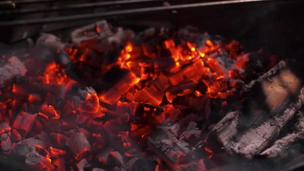 Close Video Von Feuer Lager Vorbereitung Lagerfeuer Für Grill — Stockvideo