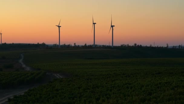 Vacker Utsikt Över Eolian Energy Park Kullar Efter Solnedgången — Stockvideo