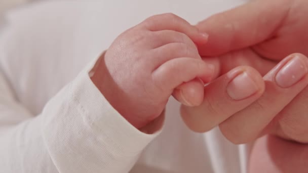 Κοντινό Βίντεο Μητέρα Κρατάει Χέρι Του Μωρού — Αρχείο Βίντεο