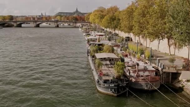 Oktober 2023 Parijs Frankrijk Video Van Oude Maritiem Restaurant Boten — Stockvideo