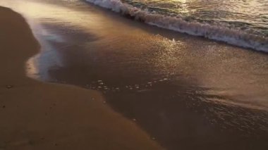 Güneş batarken, onun altın ışığı plaj dalgalarında huzur dolu bir parıltı saçar, sakin bir kıyı şeridi sahnesi çizer.
