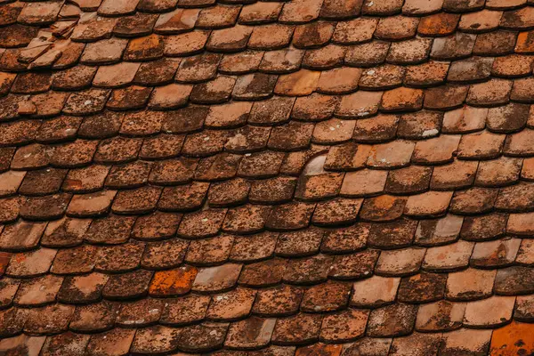 Zarif toprak renklerini ve etkileyici dokularını gösteren etkileyici kırsal kiremit çatı manzarasını ele alalım.