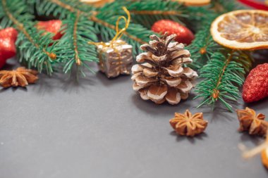 Noel arkaplanı şeker, kurabiye ve Noel oyuncakları