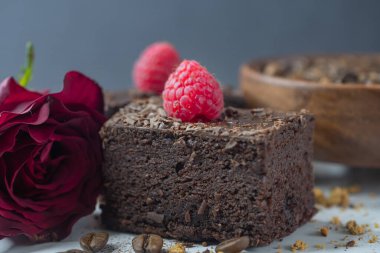 cup of coffee and chocolate cake, brownie