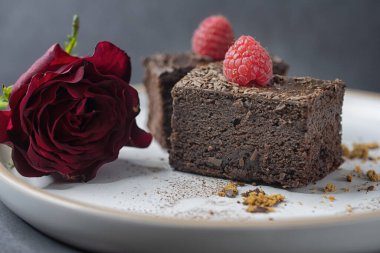 cup of coffee and chocolate cake, brownie