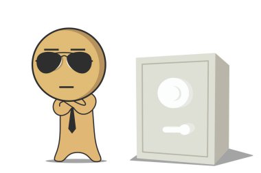 İş adamı kasanın yanında duruyor. 