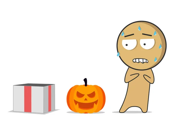 Halloween Pumpkin Terrified Man Лицензионные Стоковые Иллюстрации