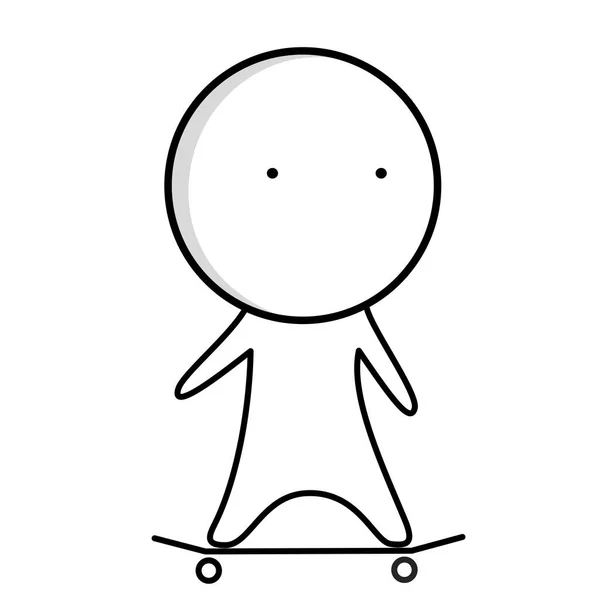 Black White Character Boy Skateboard — Stock Vector