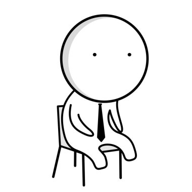 Sandalyede oturan kravatlı bir menajerin siyah beyaz çizimi