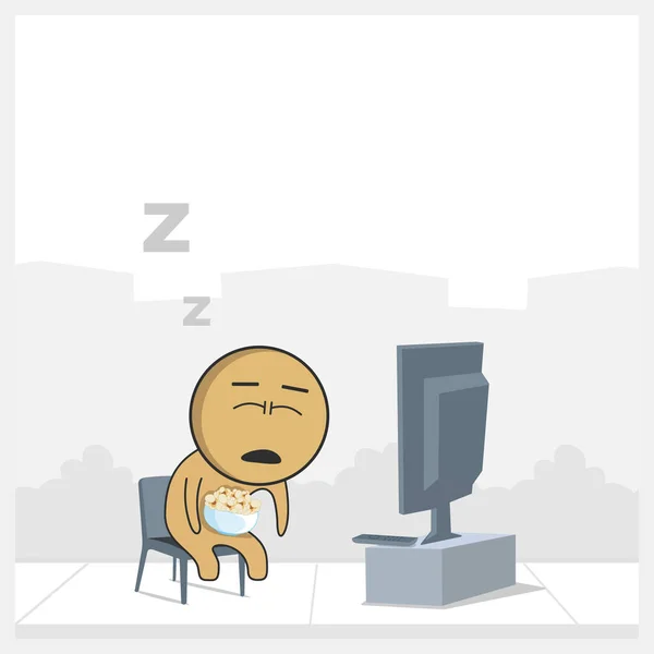 Сплячий Чоловік Дивиться Телевізор — стоковий вектор