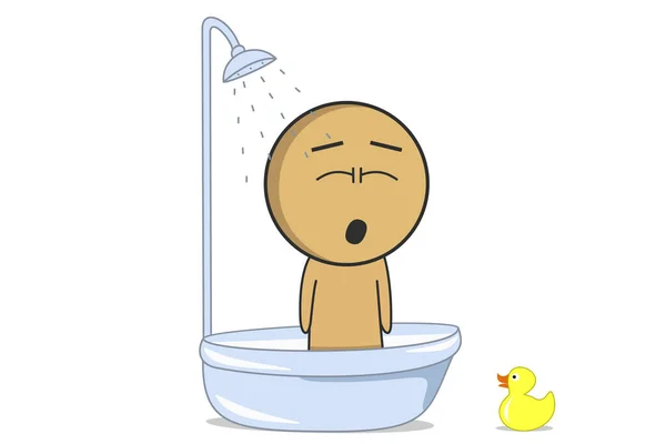 Dibujos Animados Hombre Bañándose Con Pato Amarillo Lado — Archivo Imágenes Vectoriales