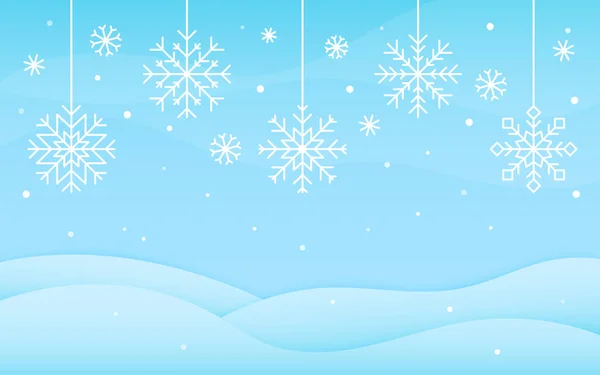 Inverno Nevado Bandeira Azul Floco Neve Cartão Natal Feriado Ano —  Vetores de Stock