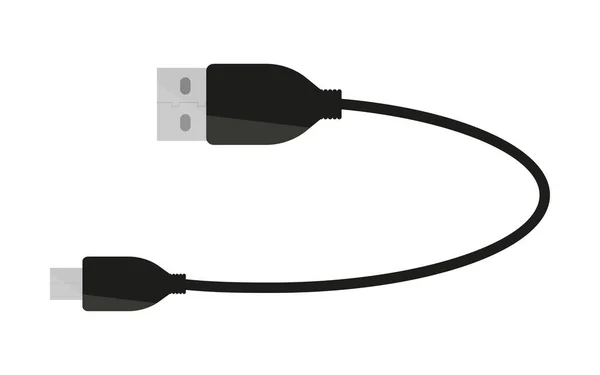 Cable Usb Tipo Cable Relámpago Mini Negro Plano Carga Portátil — Vector de stock