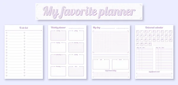 Agenda Page Imprimable Modèle Planificateur Mignon Ensemble Plat Chaque Jour — Image vectorielle
