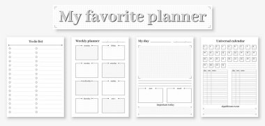 Günlük yazdırılabilir sayfa şablonu bw düz seti. Günlük haftalık planlama durum çizelgesi zaman yönetimi önemli görev listesi düzenleme kişisel iş düzenleyici tarih yaşam vektörünü ayarlar