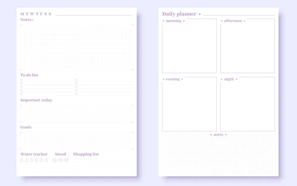 Planificador Diario Tiempo Día Blanco Lindo Conjunto Plano Púrpura Para — Archivo Imágenes Vectoriales