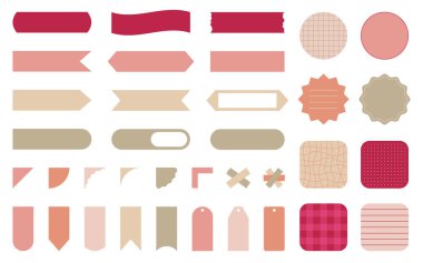 Viski etiketli washi bandı şirin düz set. Pastel not defteri çizim kolajı fotoğraf şablonu günlük eski yapışkan kağıt baskı simgesi hatırlatıcı köşe çerçeve etiketi