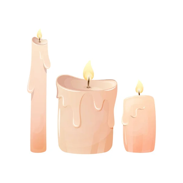 Κερί Κερί Τήξη Μουτζούρα Καύση Φυτίλι Σετ Κινουμένων Σχεδίων Φλόγα — Διανυσματικό Αρχείο