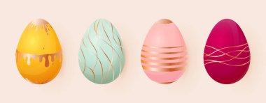 Paskalya boyalı yumurta sarısı lüks desenli düz set. Sarı mavi mor renkte, geometrik karalamalar akıyordu ince dalga boyası elementi tebrik kartı. Mutlu bayramlar Hristiyan bayramı izole edilmiş.