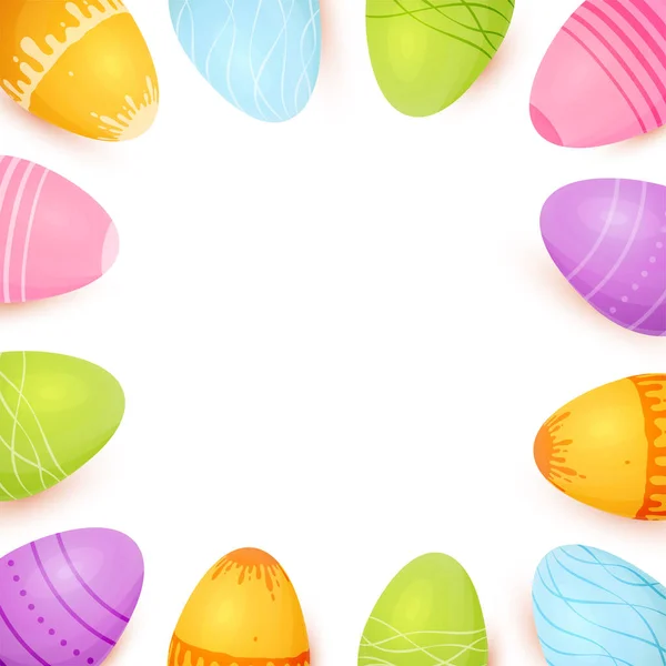 Joyeux Pâques Carré Cadre Carte Oeuf Coloré Arc Ciel Classique — Image vectorielle