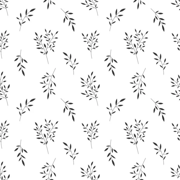 Blatt Olivenzweig Nahtlose Muster Stempel Schwarze Silhouette Tropischer Garten Pflanzenwickel — Stockvektor