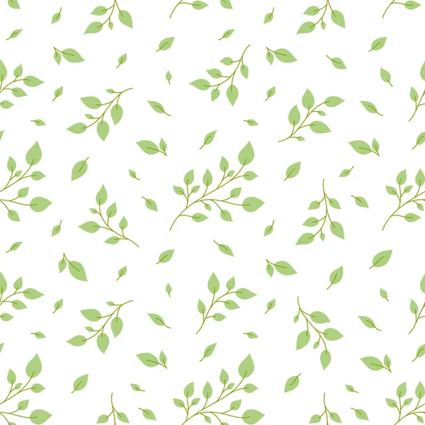 Green Leafy Branch Birch Seamless Pattern Flat Forest Garden Fresh — Stock Vector